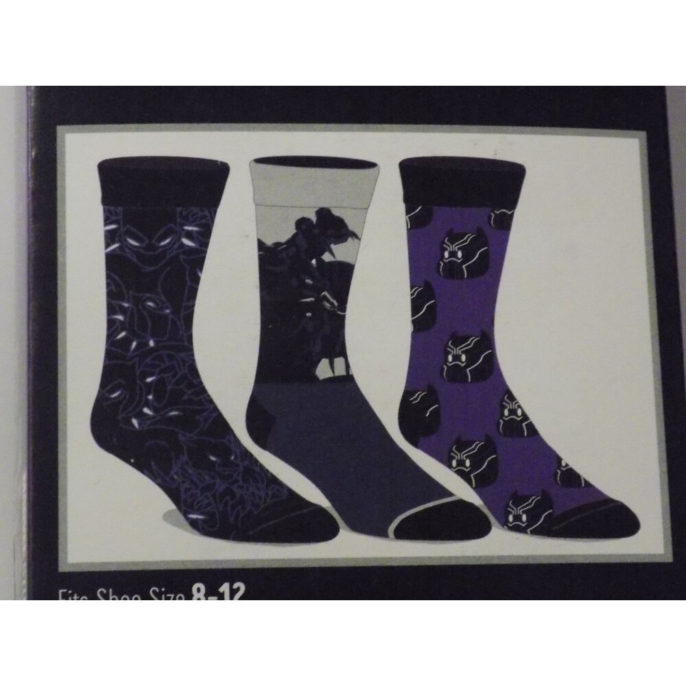 Marvel Black Panther 3 Pair Multi-Design Mid-Calf Crew Socks Mens Size 8-12 - Picture 5 of 6